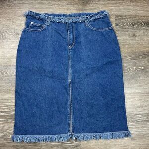 Vintage Retro Fringe Frayed Denim Jean Skirt Size 11/12 Country Western Cowgirl